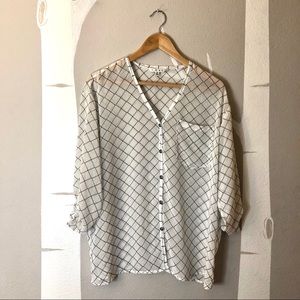 Cabi Sheer White & Black Button Up  Blouse